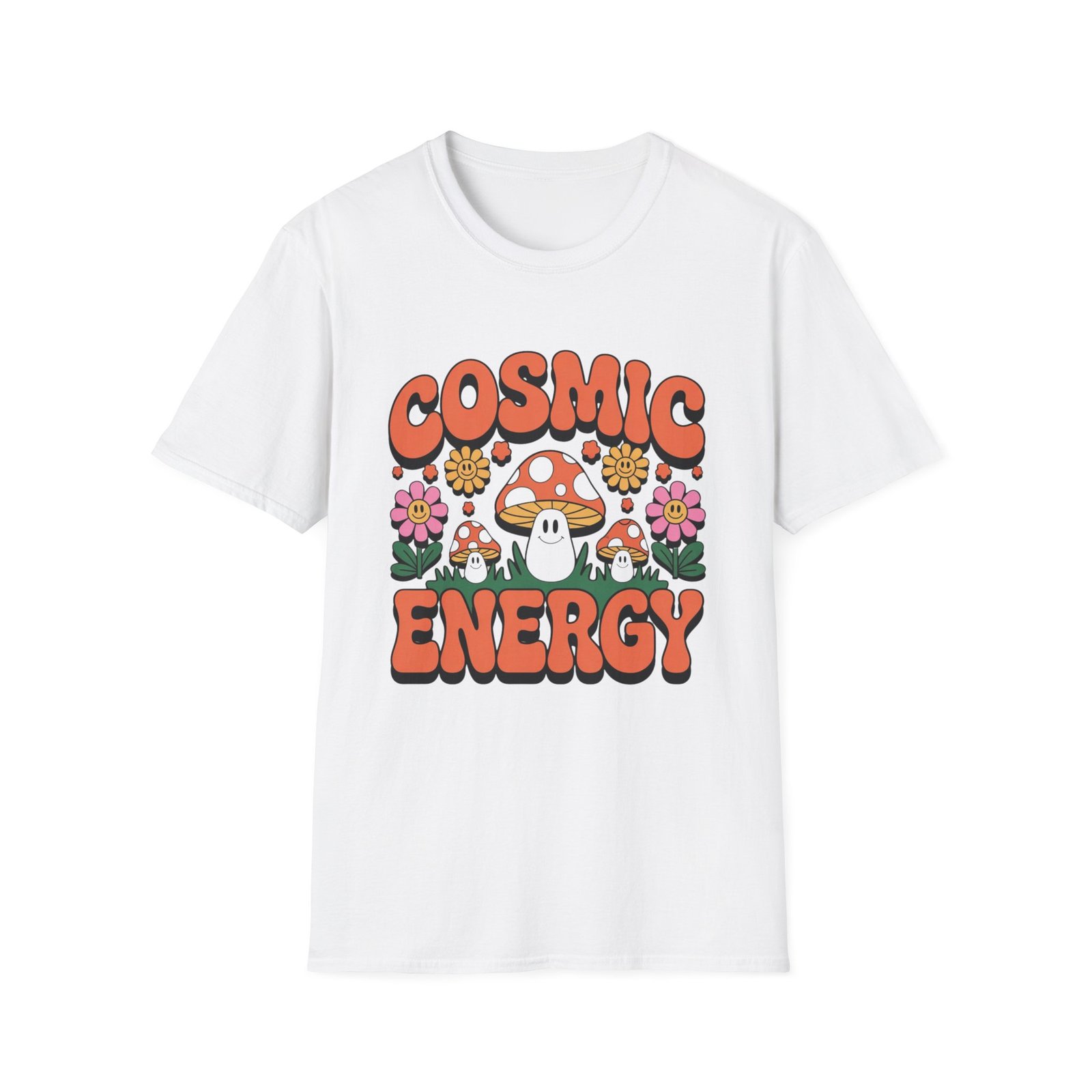 Cosmic Energy mushroom design T-Shirt | retro flowers, groovy psychedelic art - Image 5
