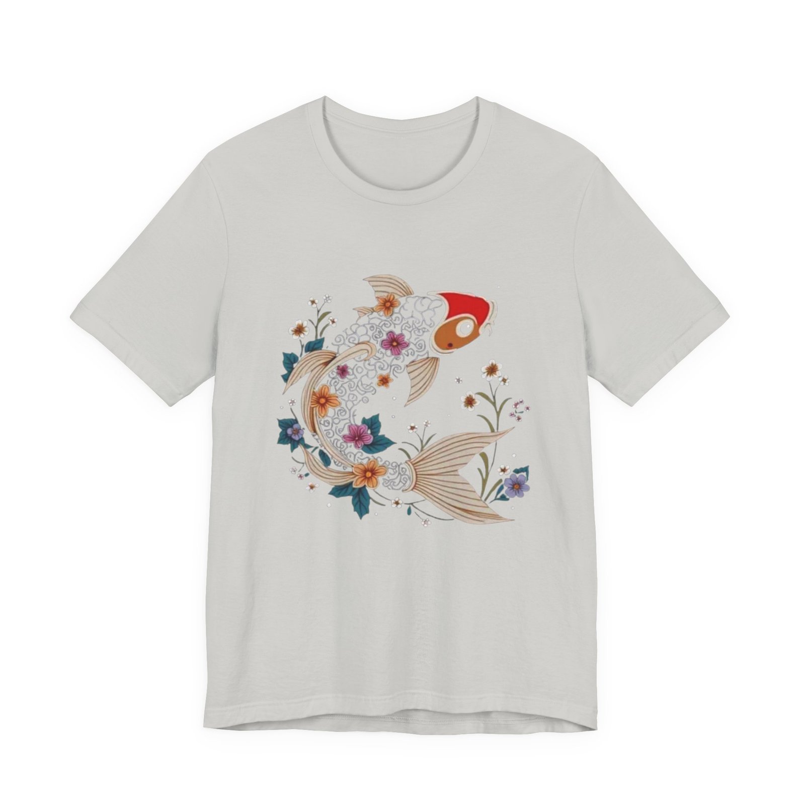 Koi Fish Floral Illustration Tee | Japanese Carp Nature Shirt - Image 13