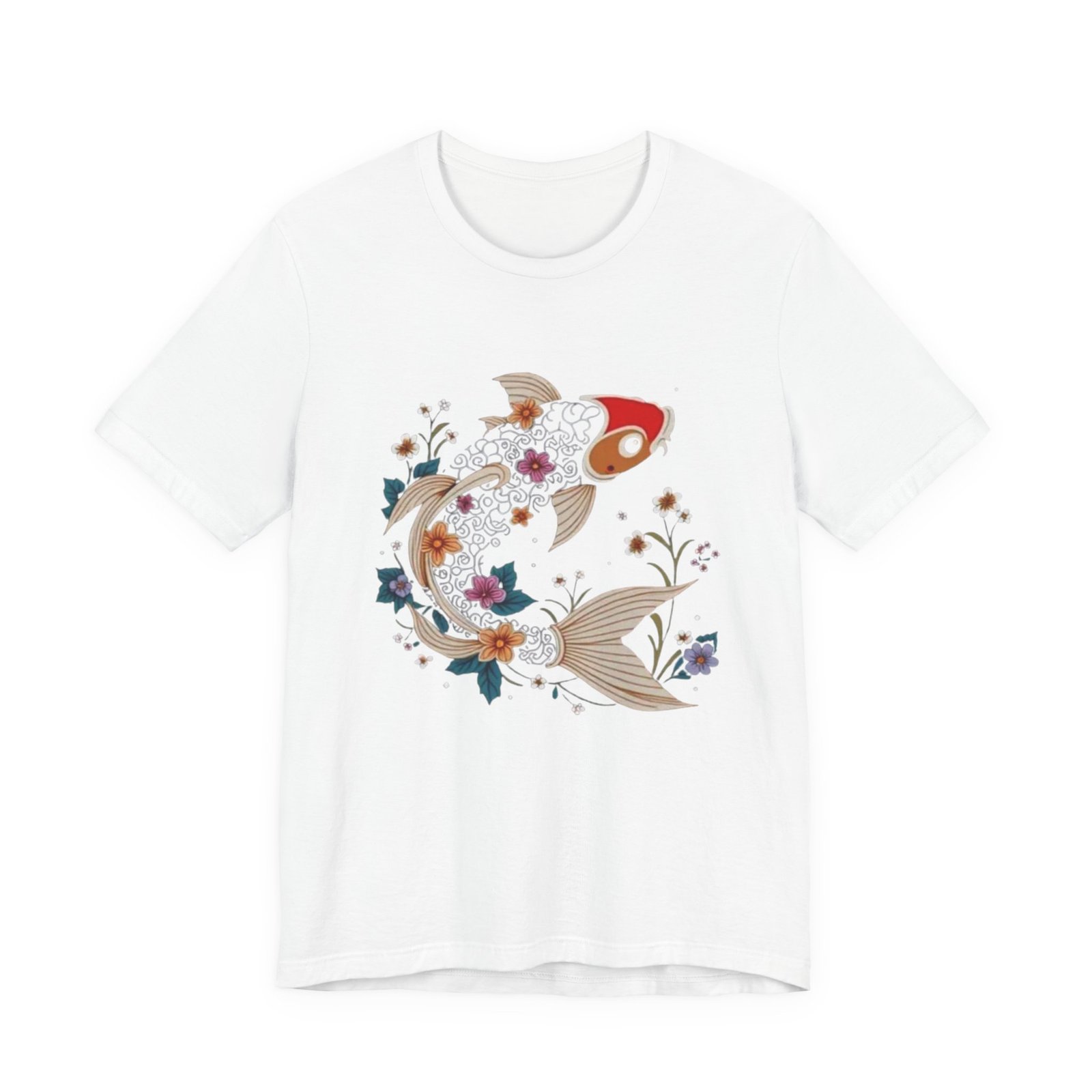 Koi Fish Floral Illustration Tee | Japanese Carp Nature Shirt - Image 5