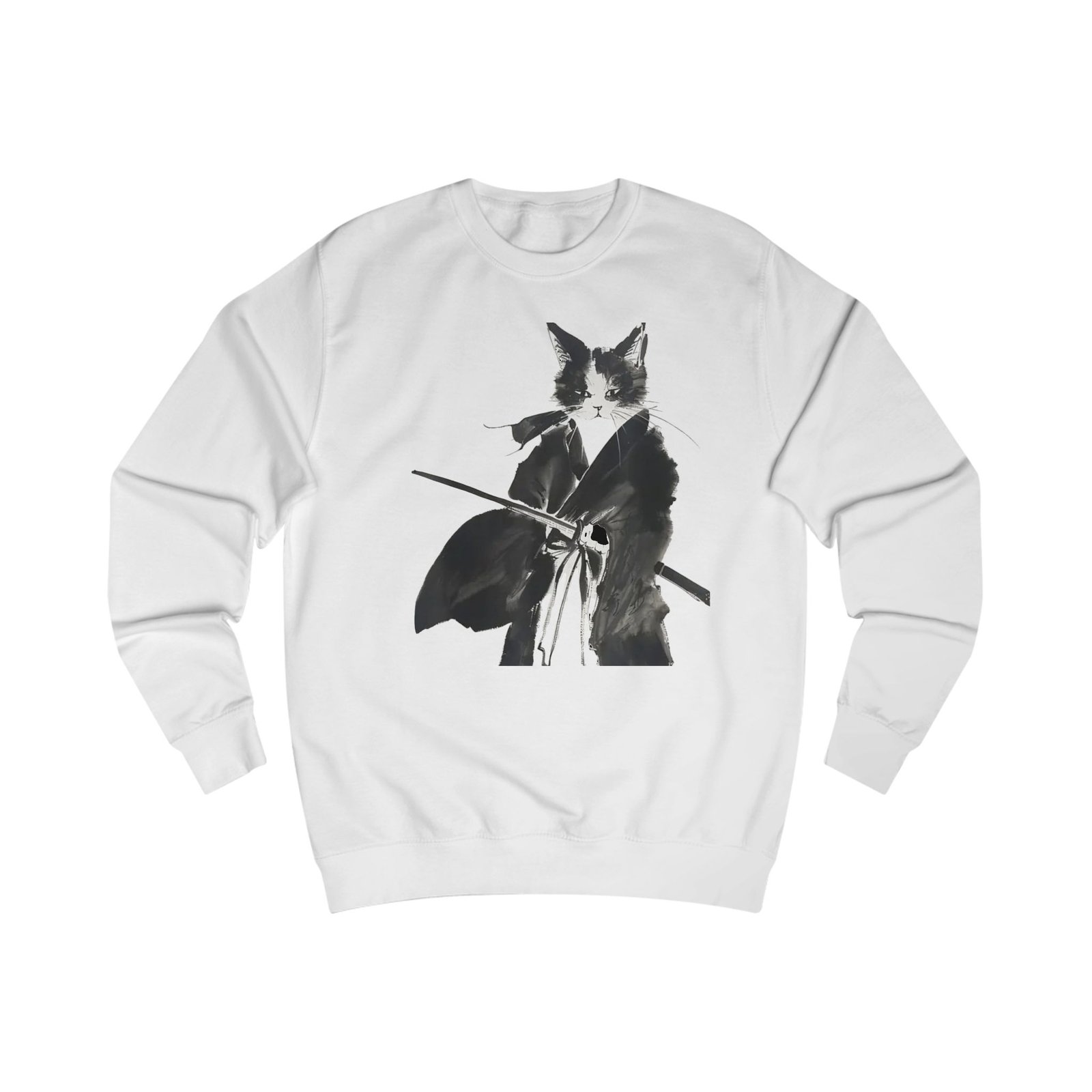 Samurai Cat sweatshirt | Black Ink Brush Illustration, Japanese Warrior, Minimal Monochrome - Image 3