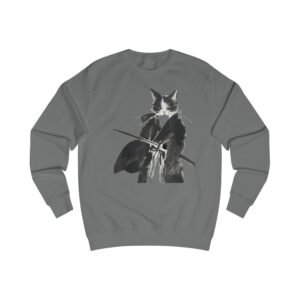 Samurai Cat sweatshirt | Black Ink Brush Illustration, Japanese Warrior, Minimal Monochrome