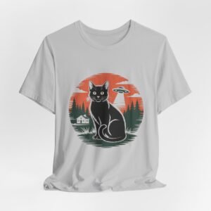 Cosmic Cat T-Shirt - Vintage Black Cat Design, Unisex Tee for Cat Lovers, Gifts for Halloween, Quirky Graphic Tee, Homewear, Casual Outfit