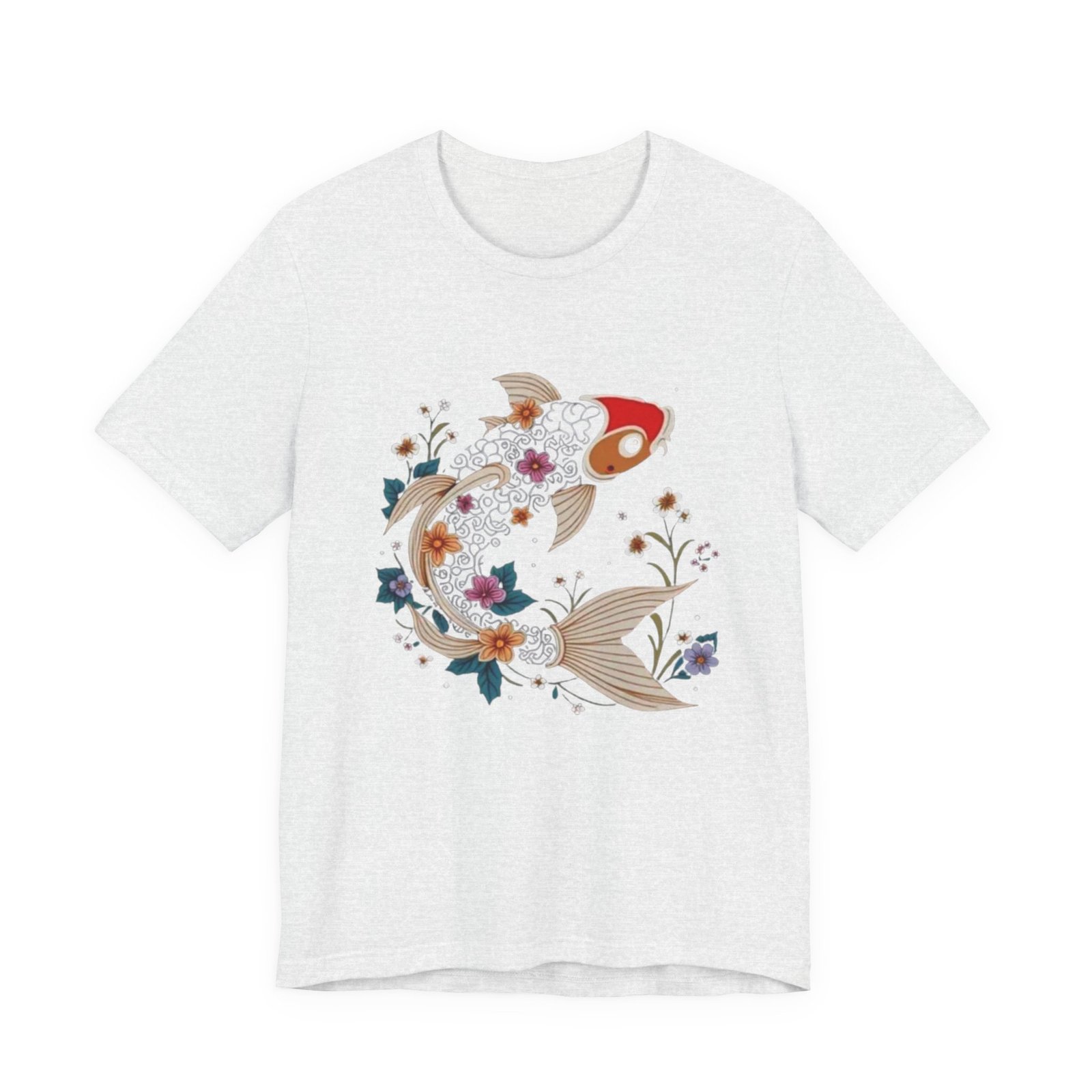 Koi Fish Floral Illustration Tee | Japanese Carp Nature Shirt - Image 9