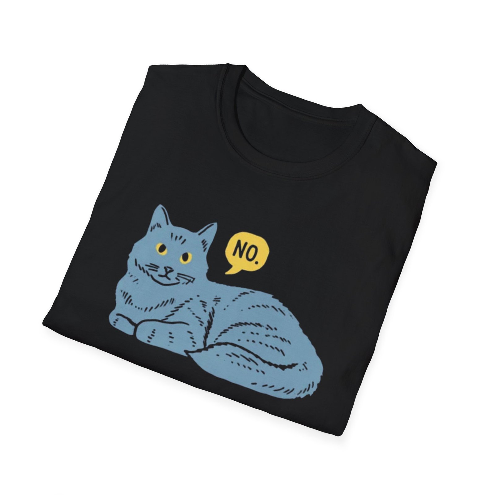 Lounge Cat Saying "No" T-Shirt | Illustrated Blue Cat Graphic Tee - Image 4