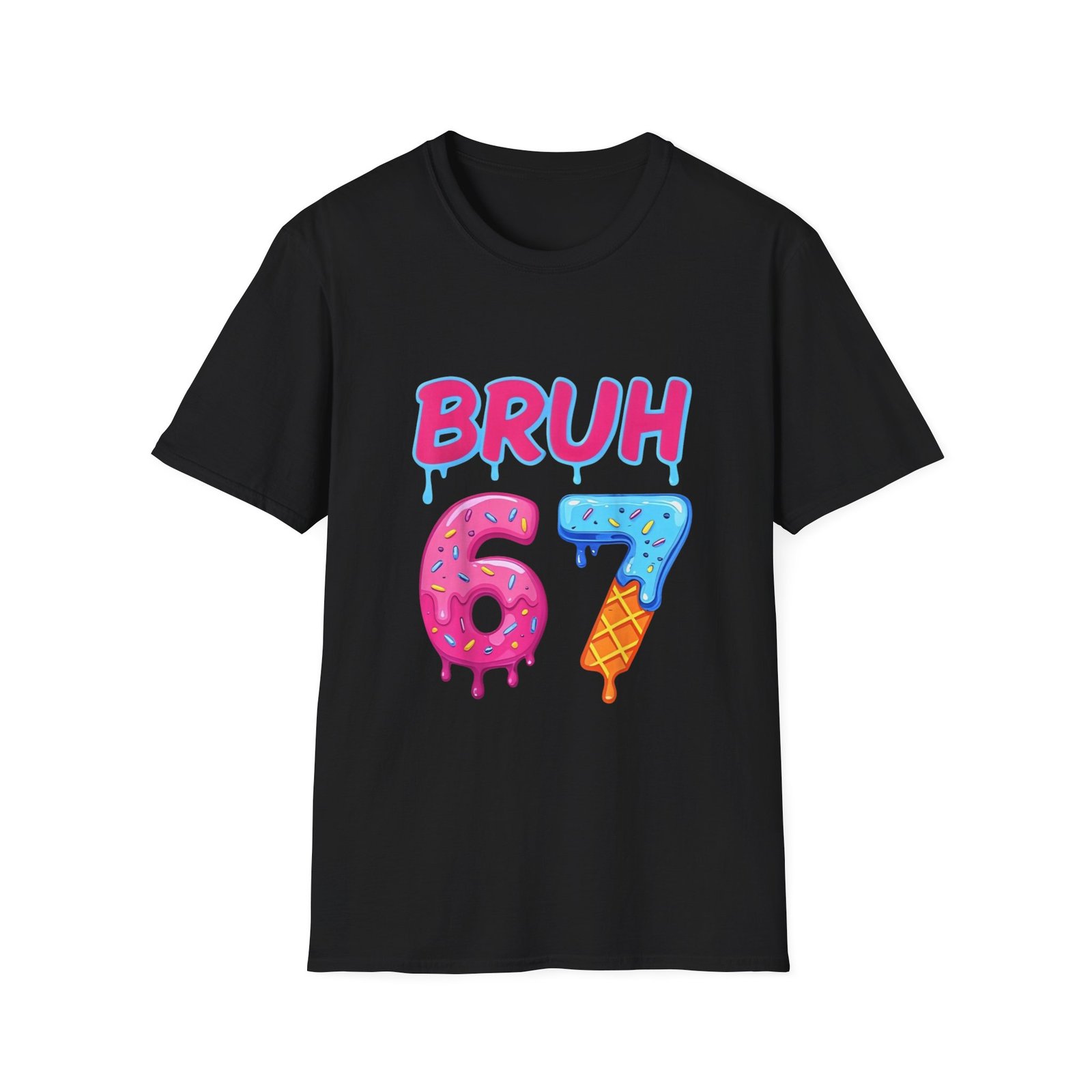 BRUH 67 drippy donut & ice cream numbers T-Shirt | colorful graphic tee