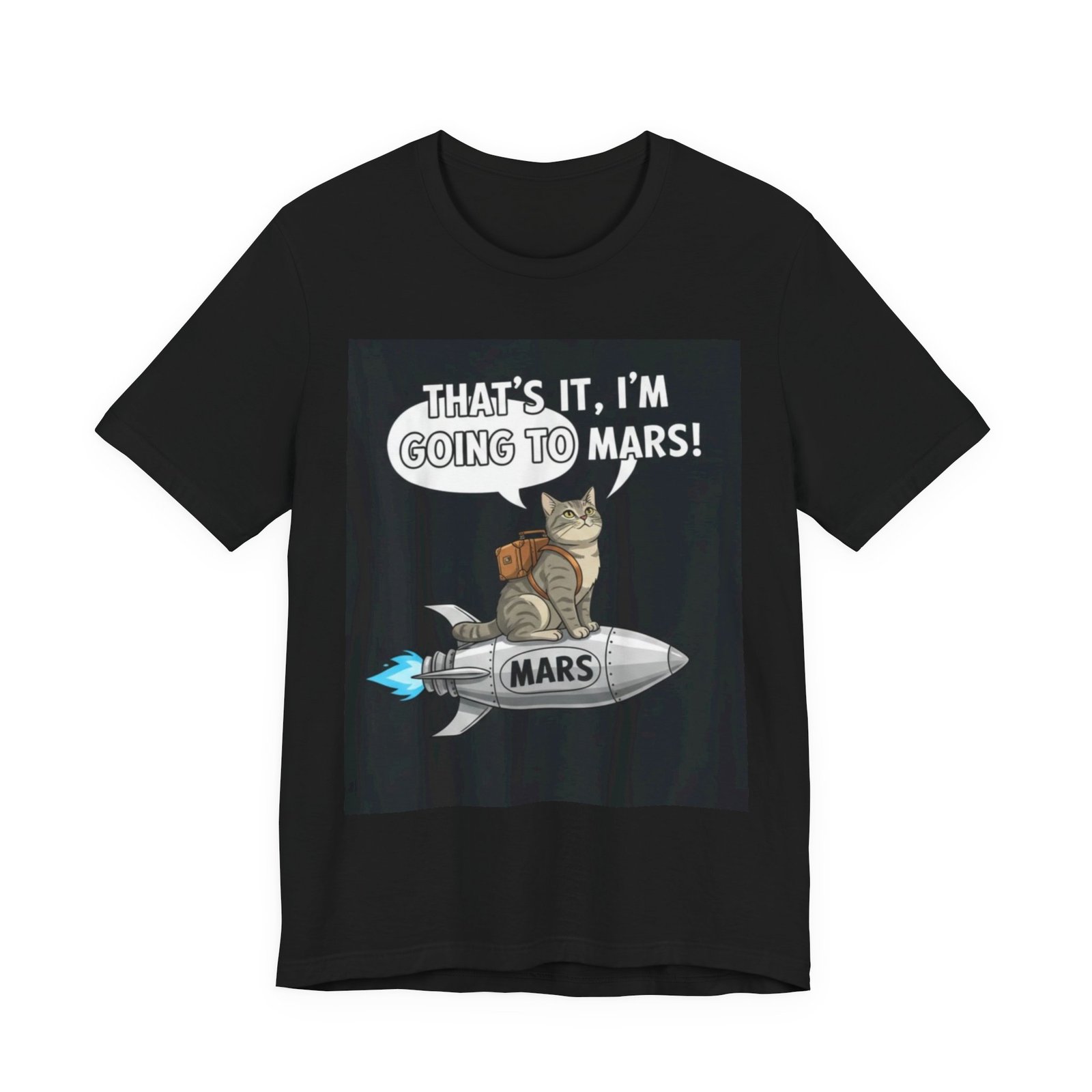 Cat on Rocket Going to Mars T-Shirt | Funny Space Graphic Tee - Image 2