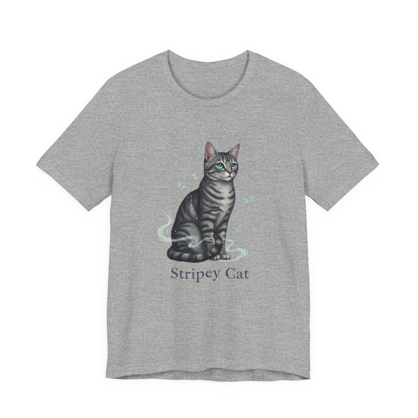 Stripey Cat illustration Tee | Grey Tabby Sitting with Butterflies - Image 21