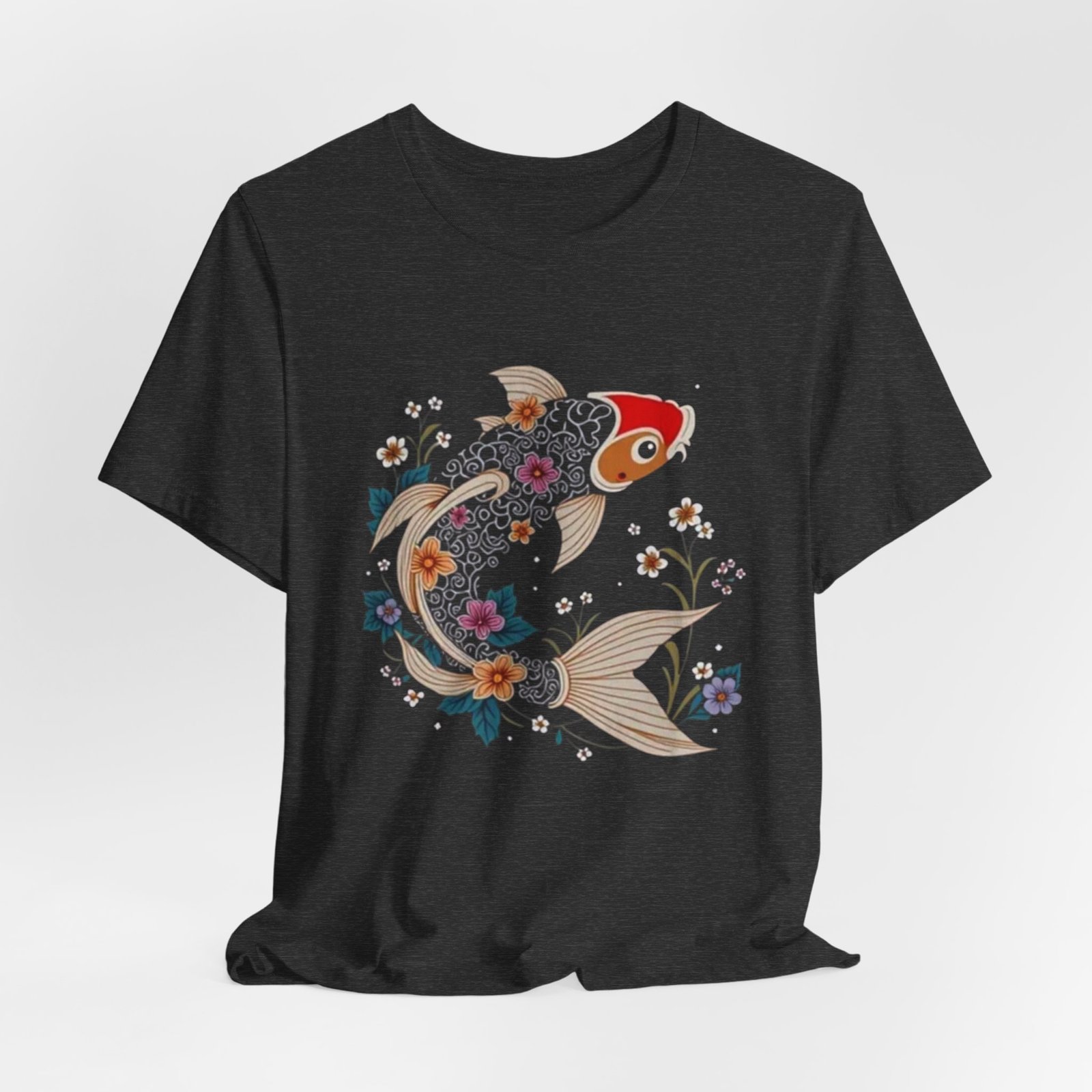 Koi Fish Floral Illustration Tee | Japanese Carp Nature Shirt - Image 36