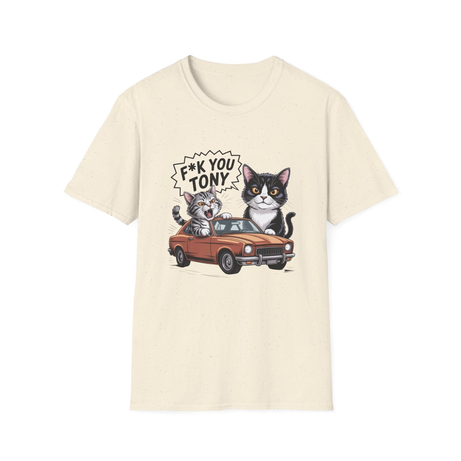 F*ck You Tony Cat Illustration T-Shirt | Cute Cats, Retro Car, Sassy Quote - Image 9