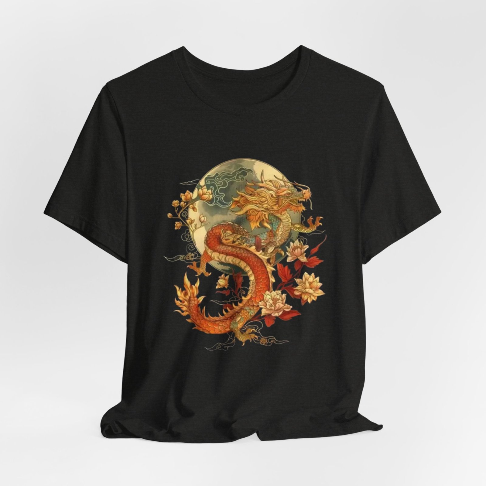 Autumn Koi Dragon T-Shirt | Vintage Floral Moon Illustration - Image 16