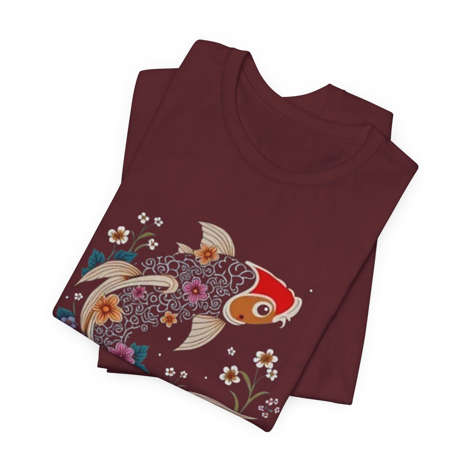 Koi Fish Floral Illustration Tee | Japanese Carp Nature Shirt - Image 39