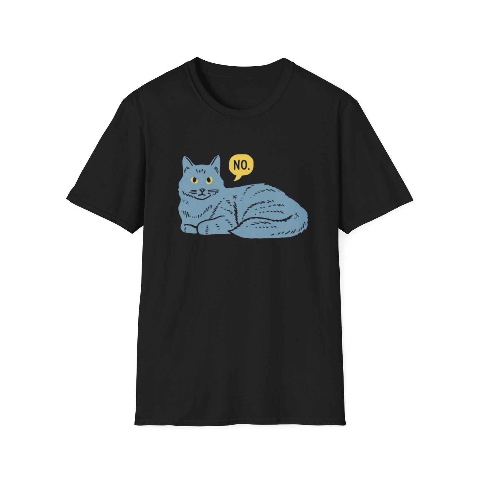 Lounge Cat Saying "No" T-Shirt | Illustrated Blue Cat Graphic Tee