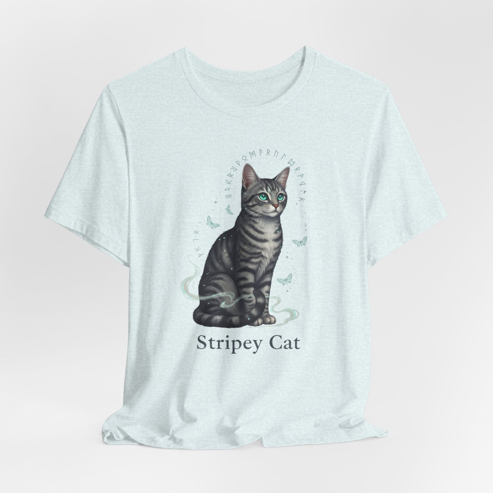 Stripey Cat illustration Tee | Grey Tabby Sitting with Butterflies - Image 20