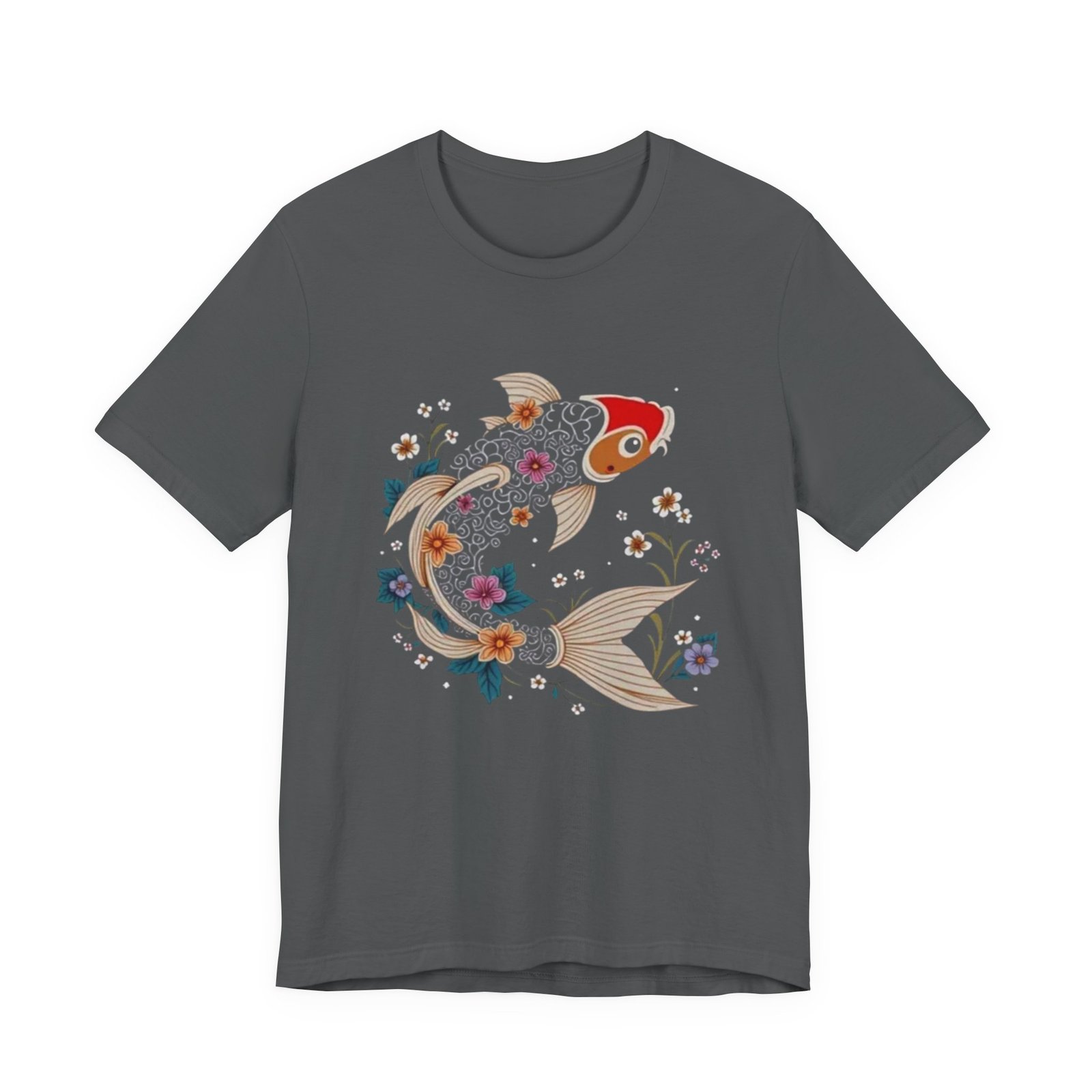 Koi Fish Floral Illustration Tee | Japanese Carp Nature Shirt - Image 29