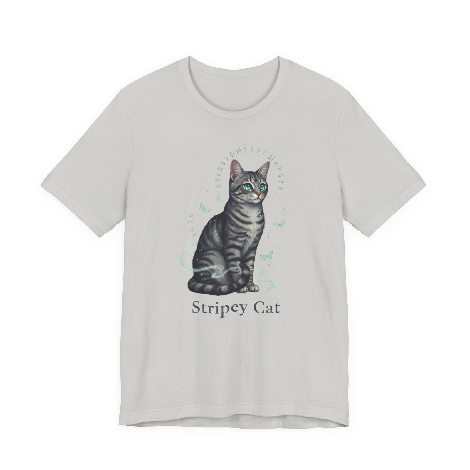 Stripey Cat illustration Tee | Grey Tabby Sitting with Butterflies - Image 13