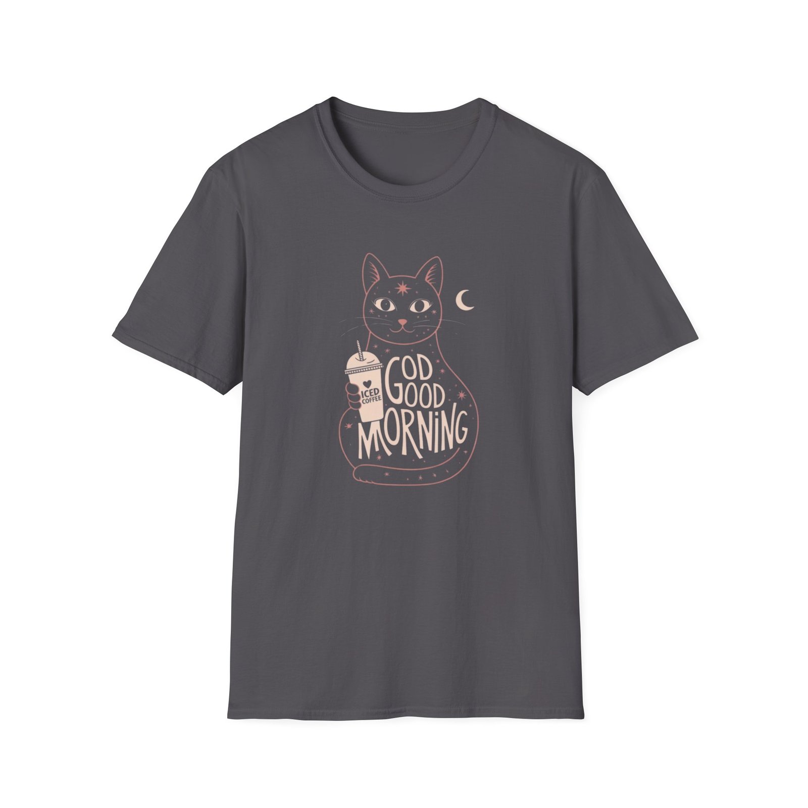Cat Lover Softstyle T-Shirt, Funny Coffee Tee, Good Morning Shirt, Unisex Cat Tshirt, Kitty Graphic Top - Image 9