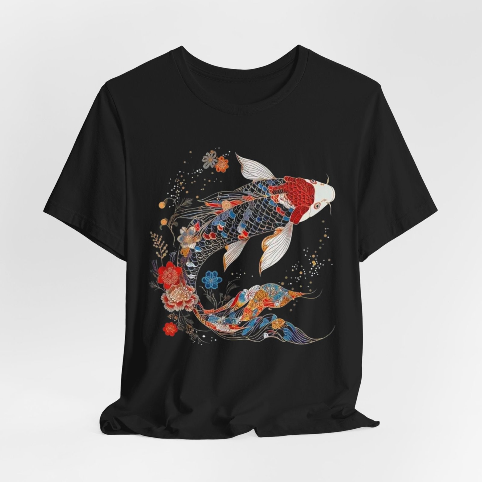 Koi Fish Illustration T-Shirt | Floral Japanese Carp Tee
