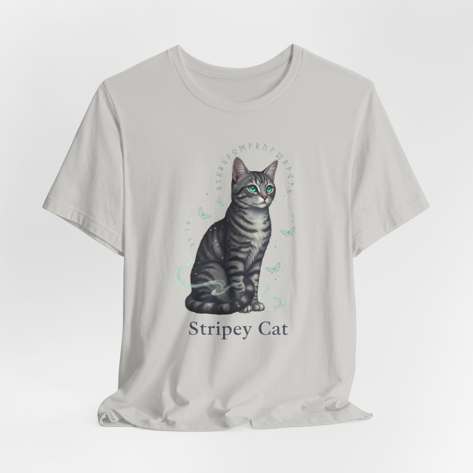 Stripey Cat illustration Tee | Grey Tabby Sitting with Butterflies - Image 16