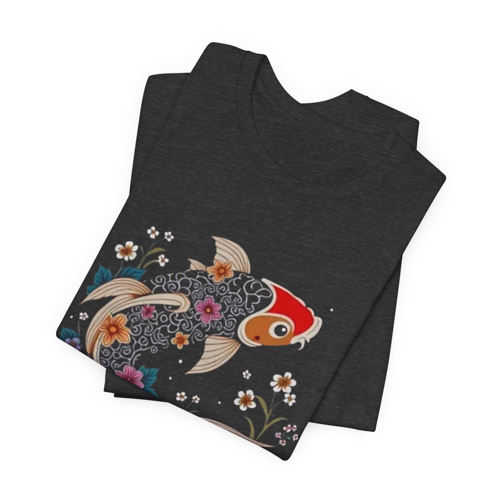 Koi Fish Floral Illustration Tee | Japanese Carp Nature Shirt - Image 35