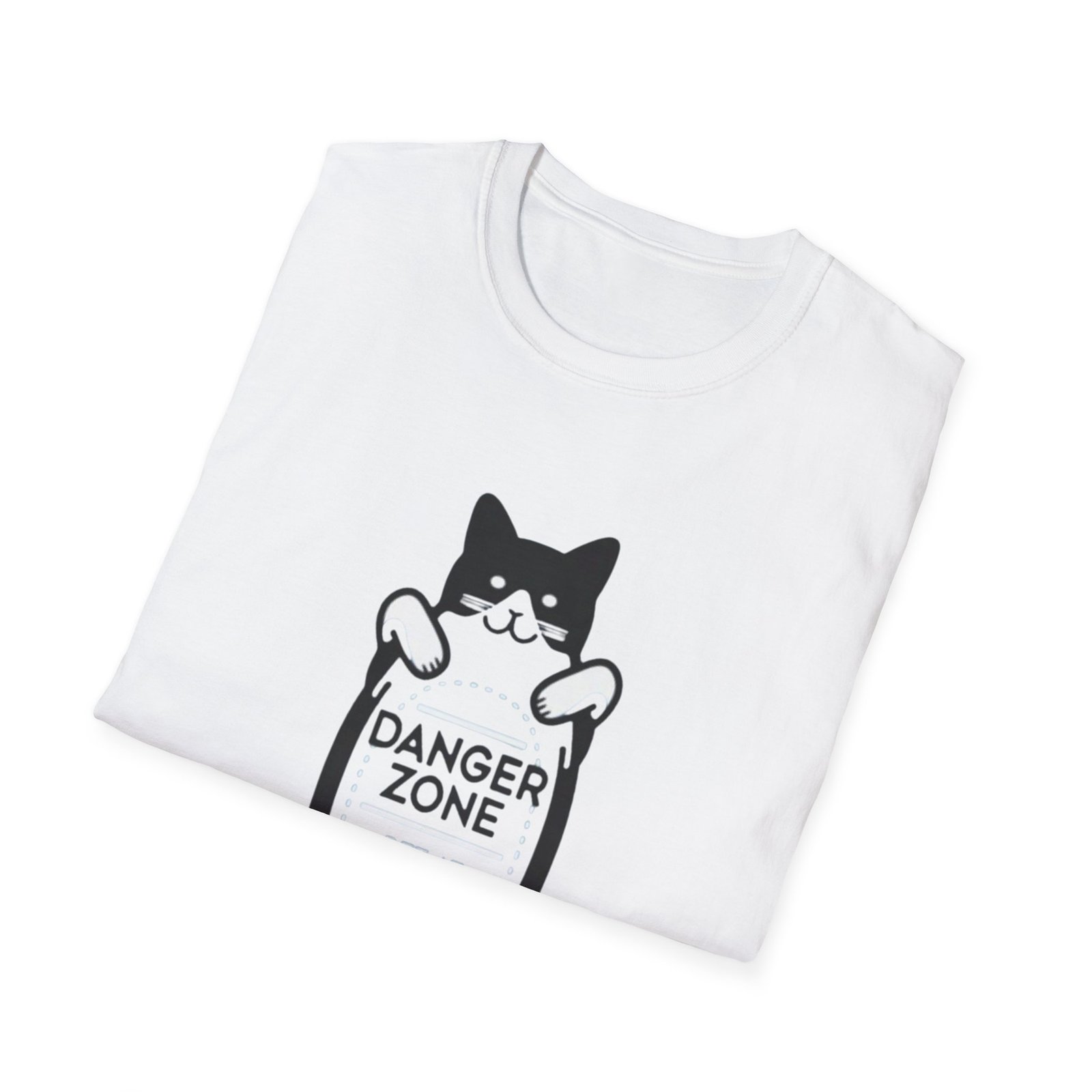 Danger Zone Cat T-Shirt | Cute Black White Cat Holding Sign - Image 8