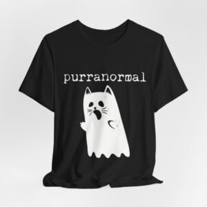 Cat Halloween Unisex Tee, Funny Purranormal Shirt for Halloween Party, Cat Lover Gift, Short Sleeve T-shirt, Halloween Costume