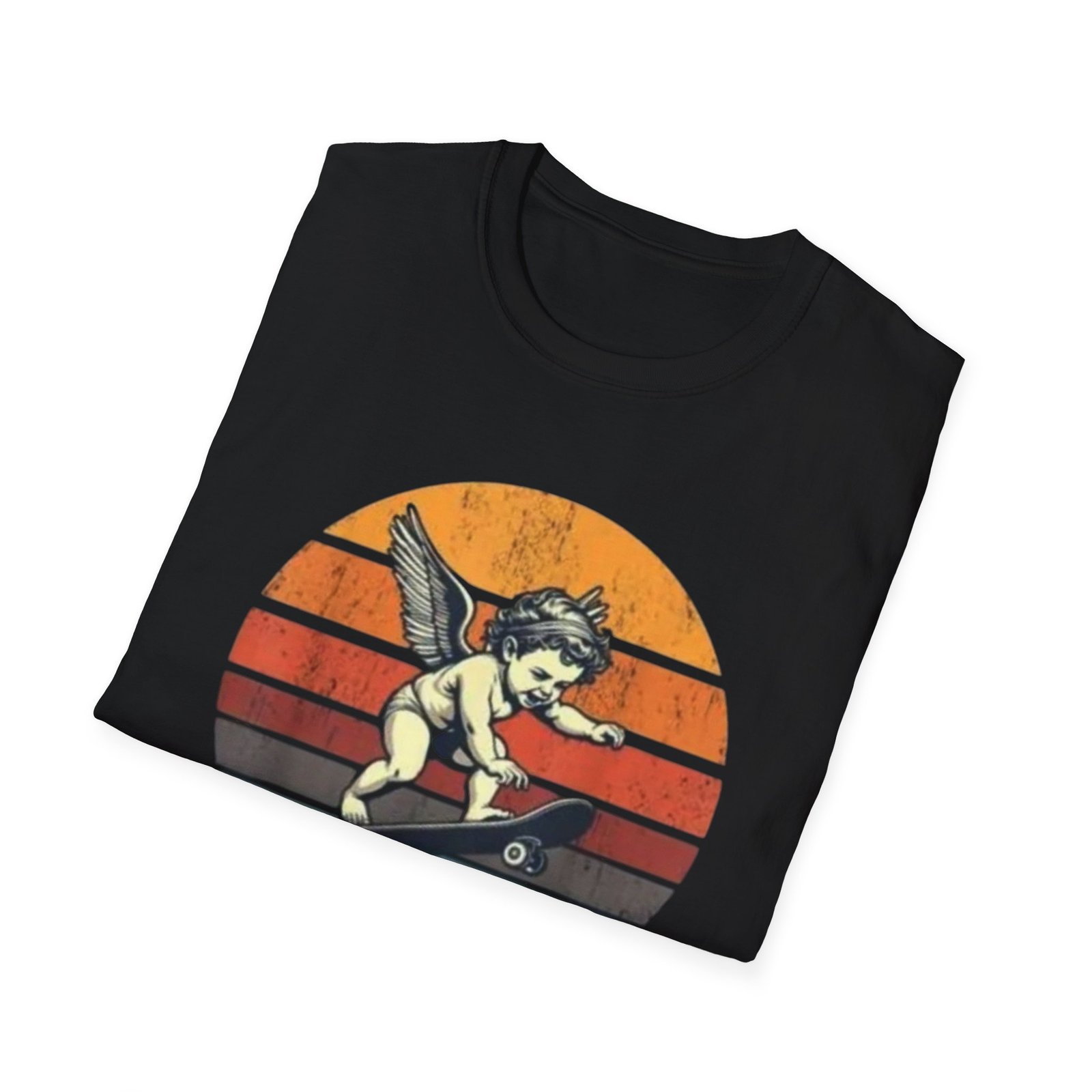 Cupid Stunt Skateboarding Cherub T-Shirt | Retro Sunset Graphic, Valentines day shirt - Image 4