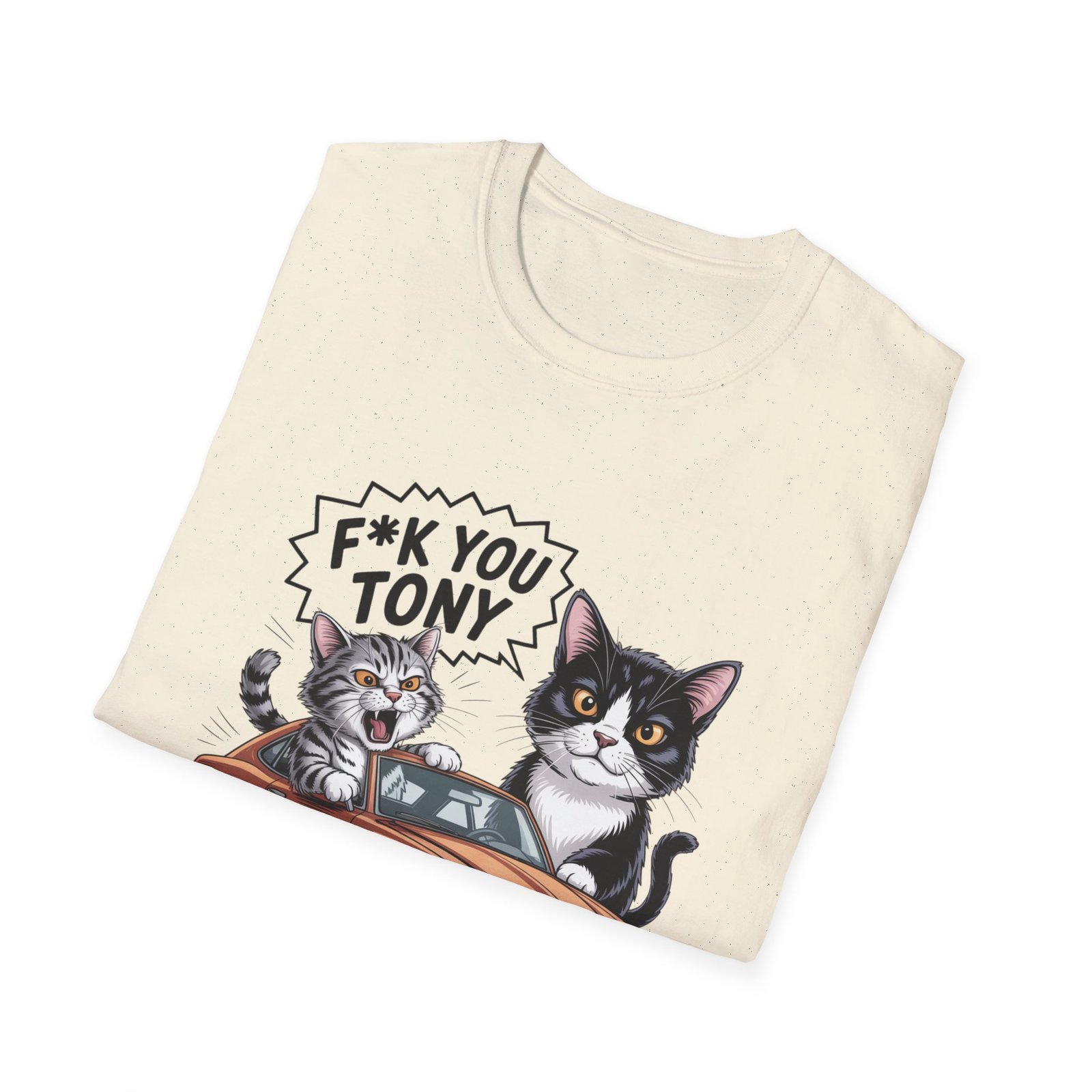 F*ck You Tony Cat Illustration T-Shirt | Cute Cats, Retro Car, Sassy Quote - Image 12