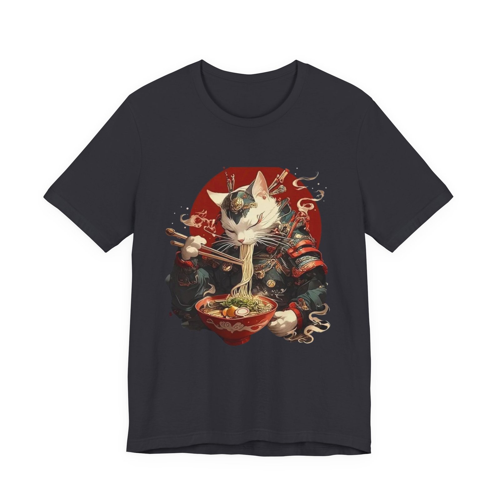 Samurai Cat Eating Ramen Tee | Japanese Neko Bowl, Anime-Inspired Shirt - Image 9