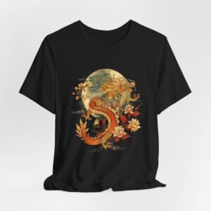 Autumn Koi Dragon T-Shirt | Vintage Floral Moon Illustration