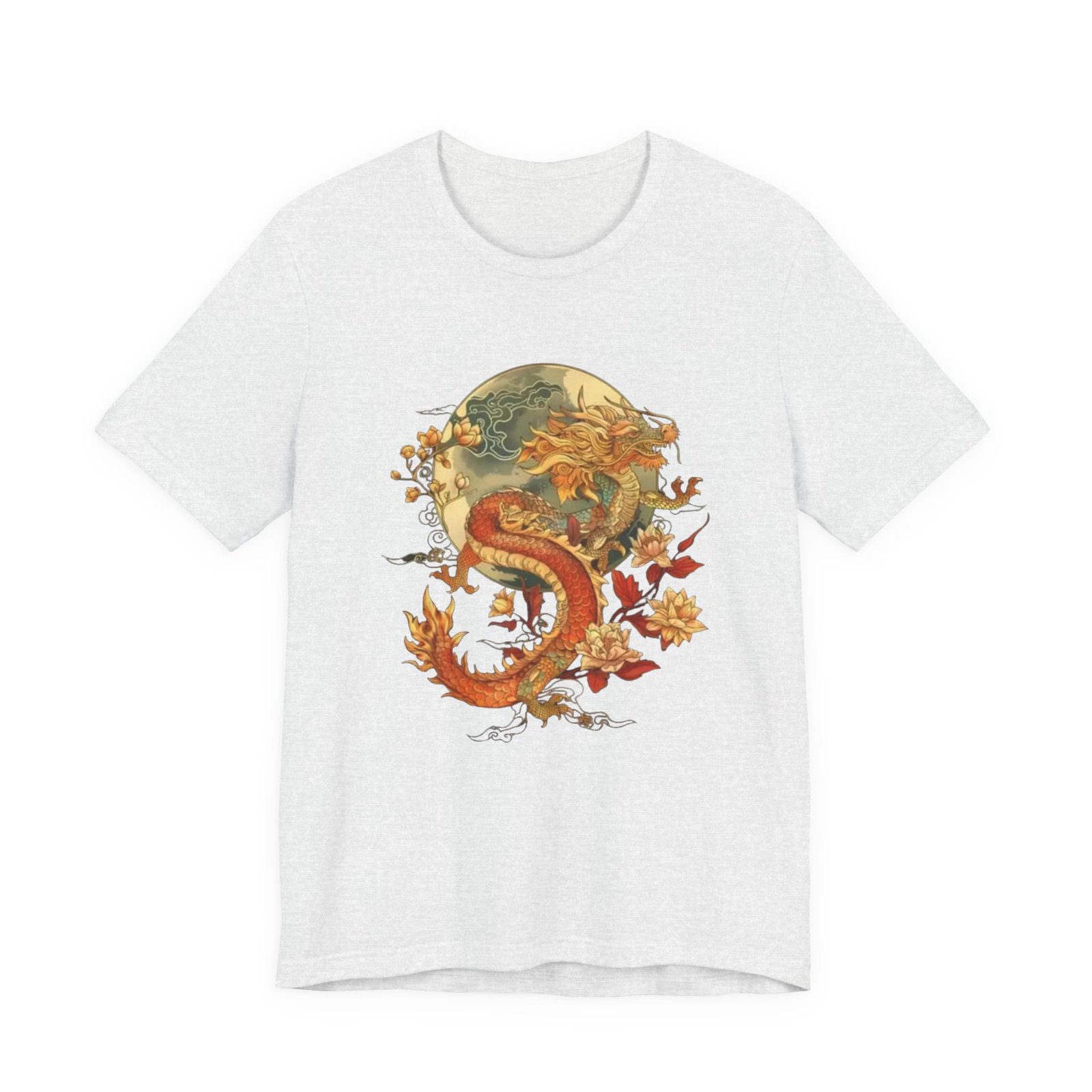 Autumn Koi Dragon T-Shirt | Vintage Floral Moon Illustration - Image 9