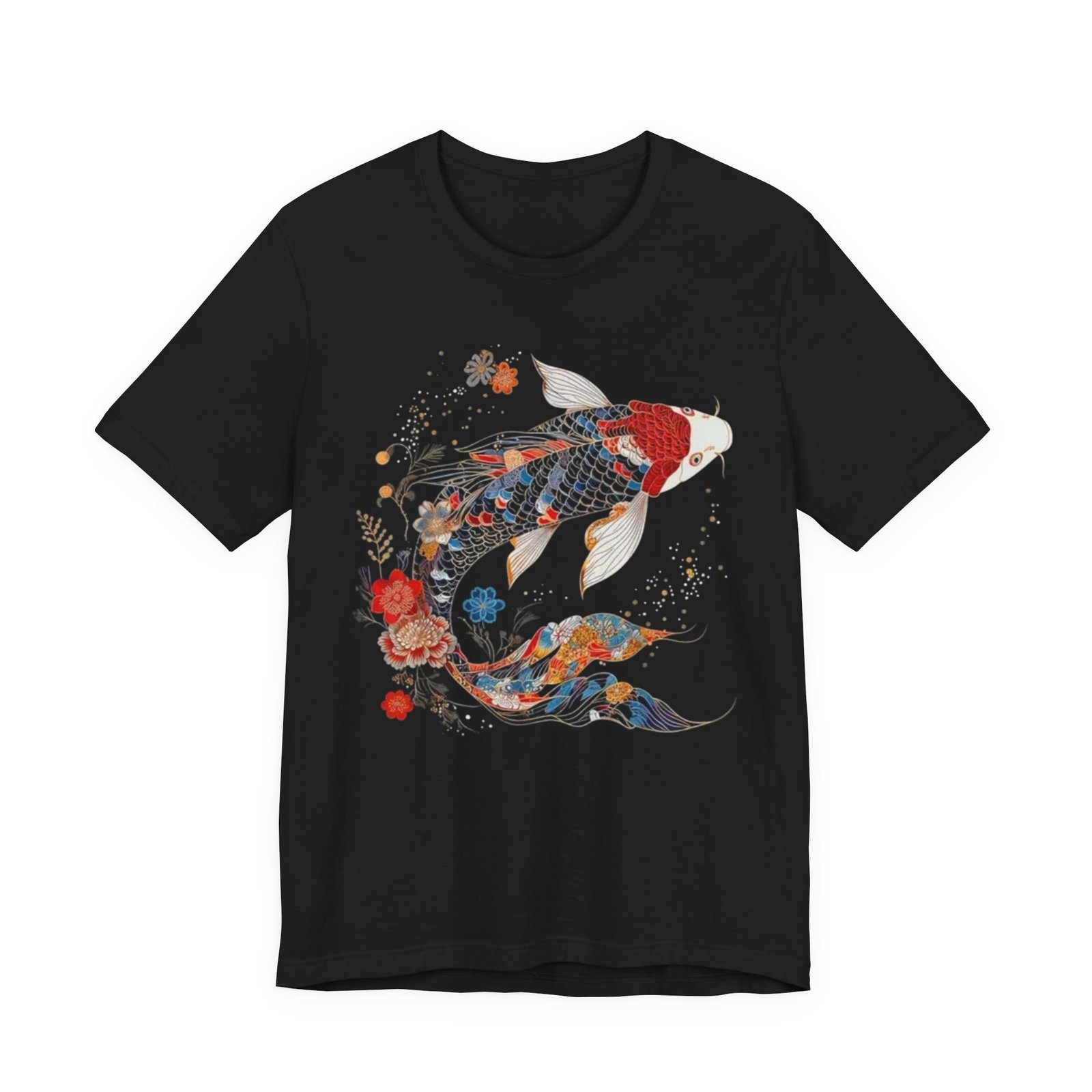 Koi Fish Illustration T-Shirt | Floral Japanese Carp Tee - Image 2