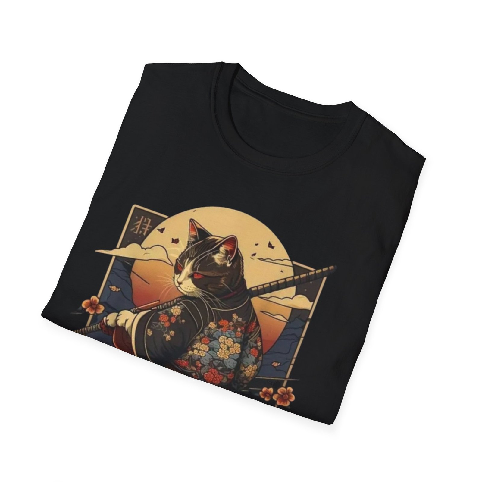 Samurai Cat Illustration T-Shirt | Japanese Kimono Cat Graphic Tee - Image 4