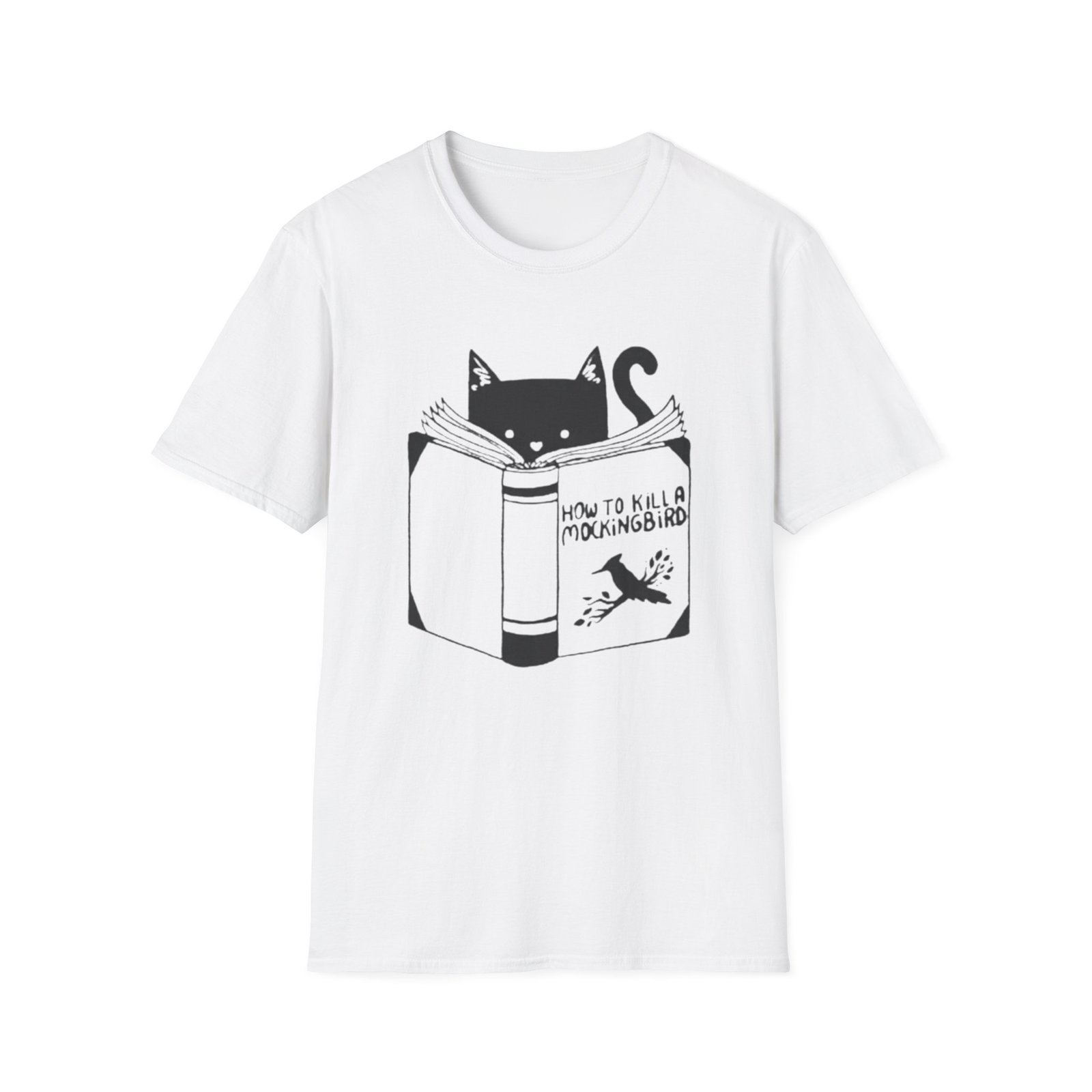 Black Cat Reading Book T-Shirt | Cat Lover Graphic Tee - Image 5