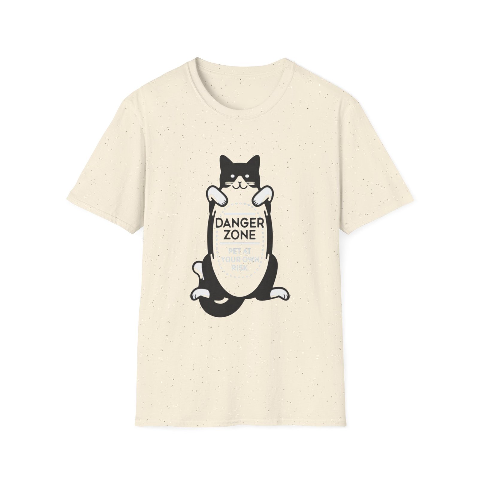 Danger Zone Cat T-Shirt | Cute Black White Cat Holding Sign - Image 9
