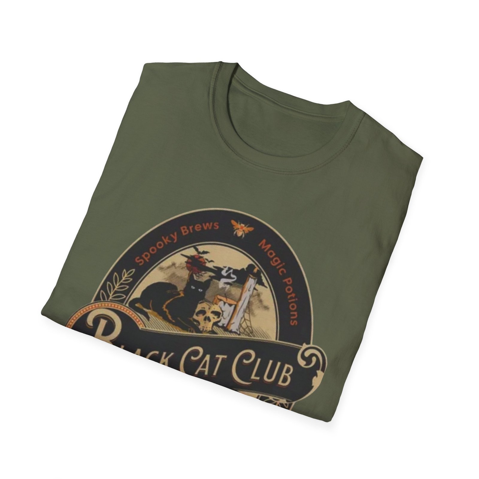 Black Cat Club T-Shirt | Vintage Halloween Moon Cat Design - Image 12