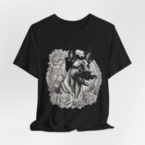 Belgian Malinios Portrait T-Shirt | Floral Frame Dog Tee
