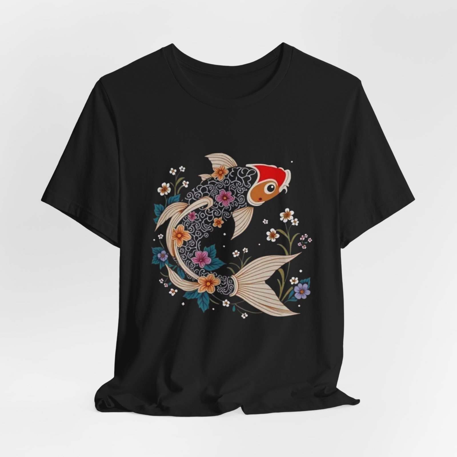 Koi Fish Floral Illustration Tee | Japanese Carp Nature Shirt