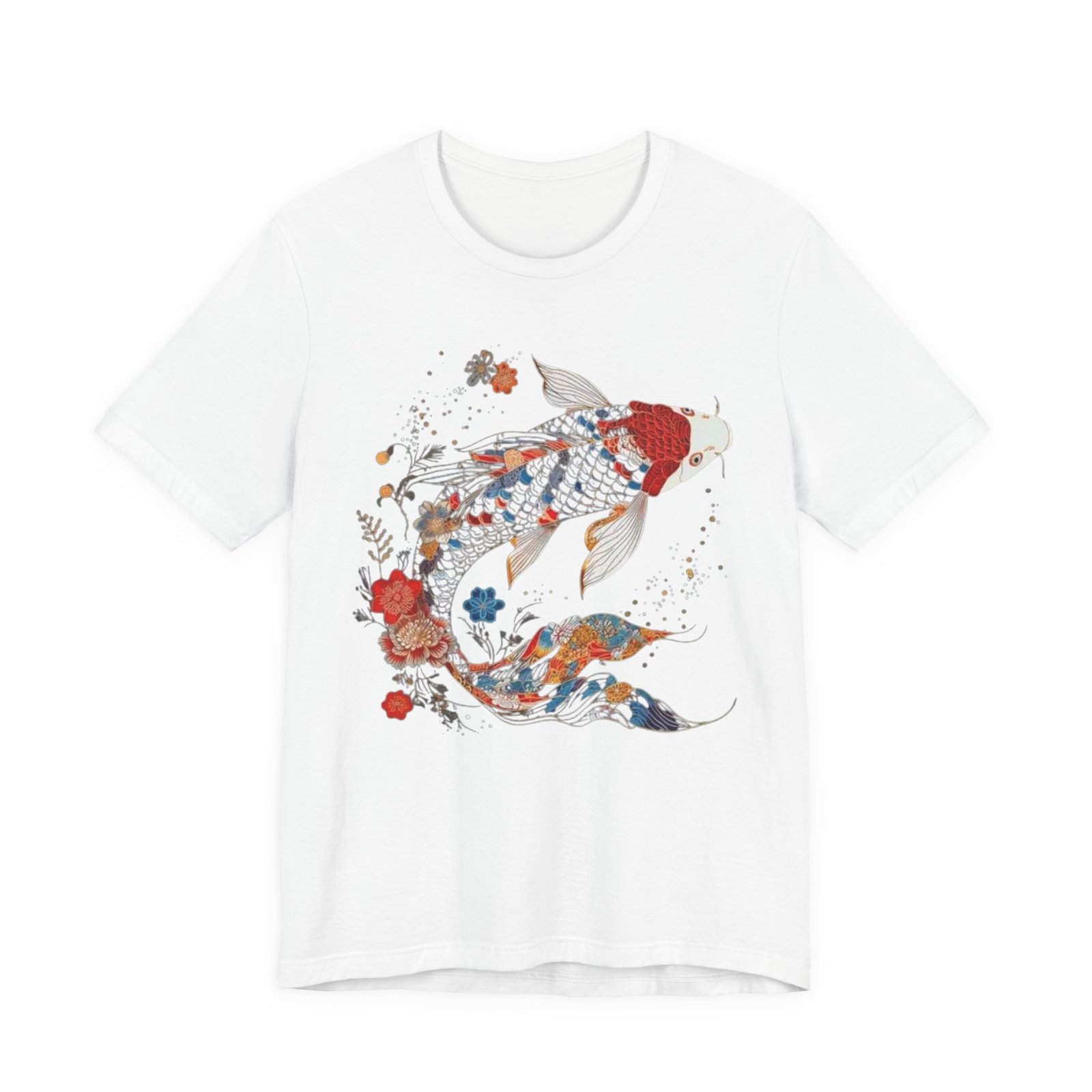 Koi Fish Illustration T-Shirt | Floral Japanese Carp Tee - Image 5
