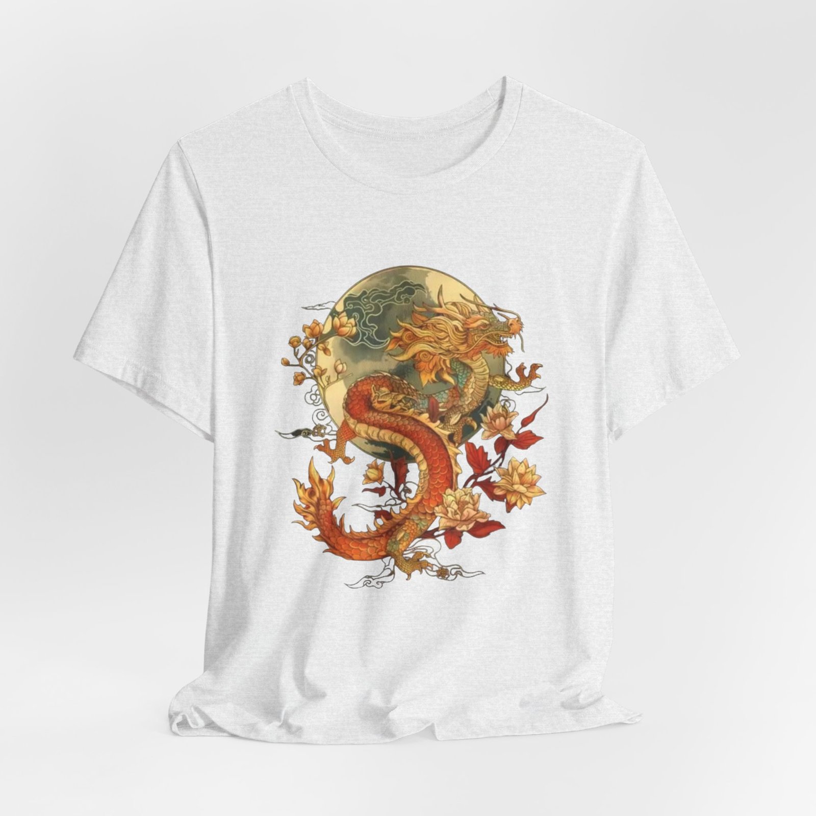 Autumn Koi Dragon T-Shirt | Vintage Floral Moon Illustration - Image 12
