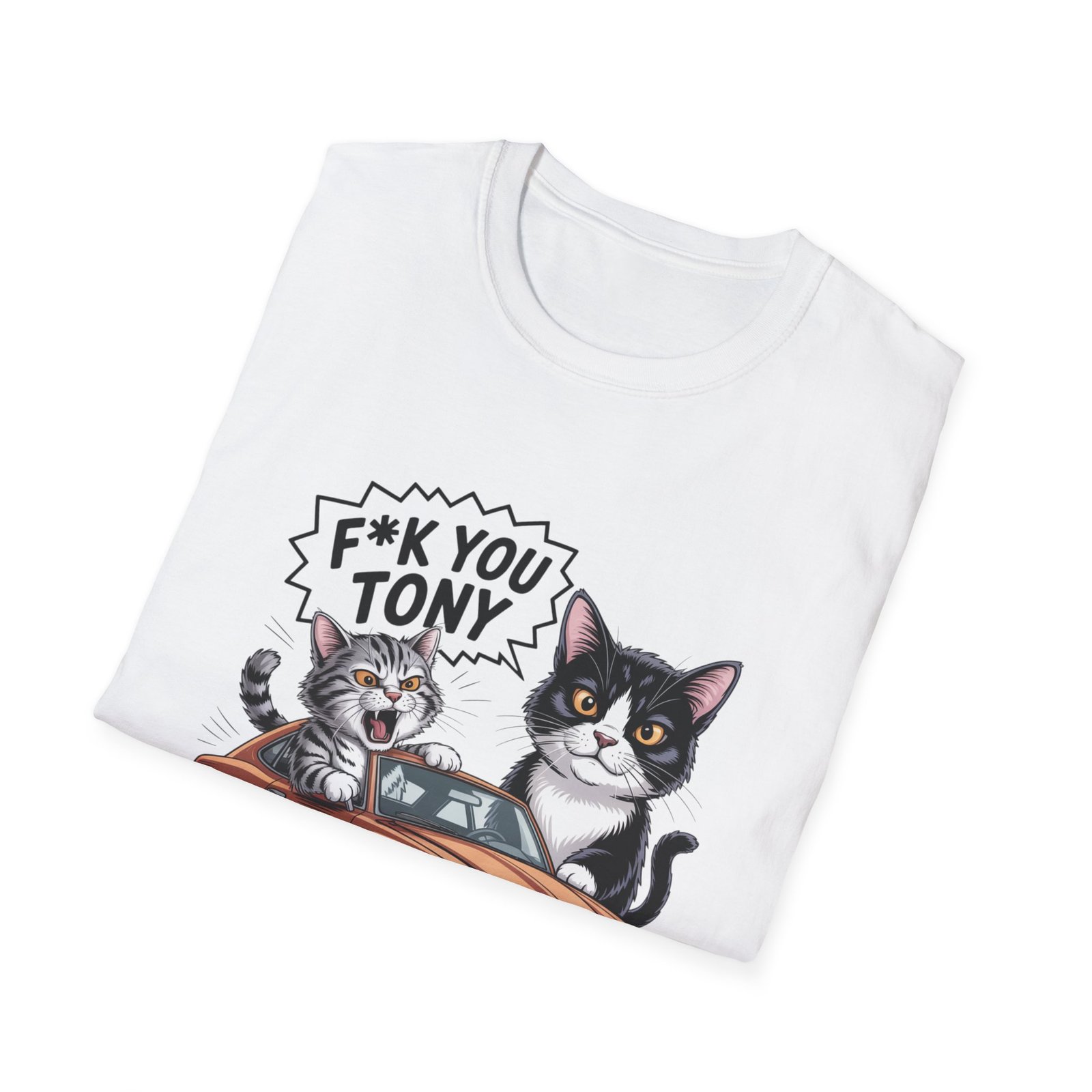 F*ck You Tony Cat Illustration T-Shirt | Cute Cats, Retro Car, Sassy Quote - Image 8