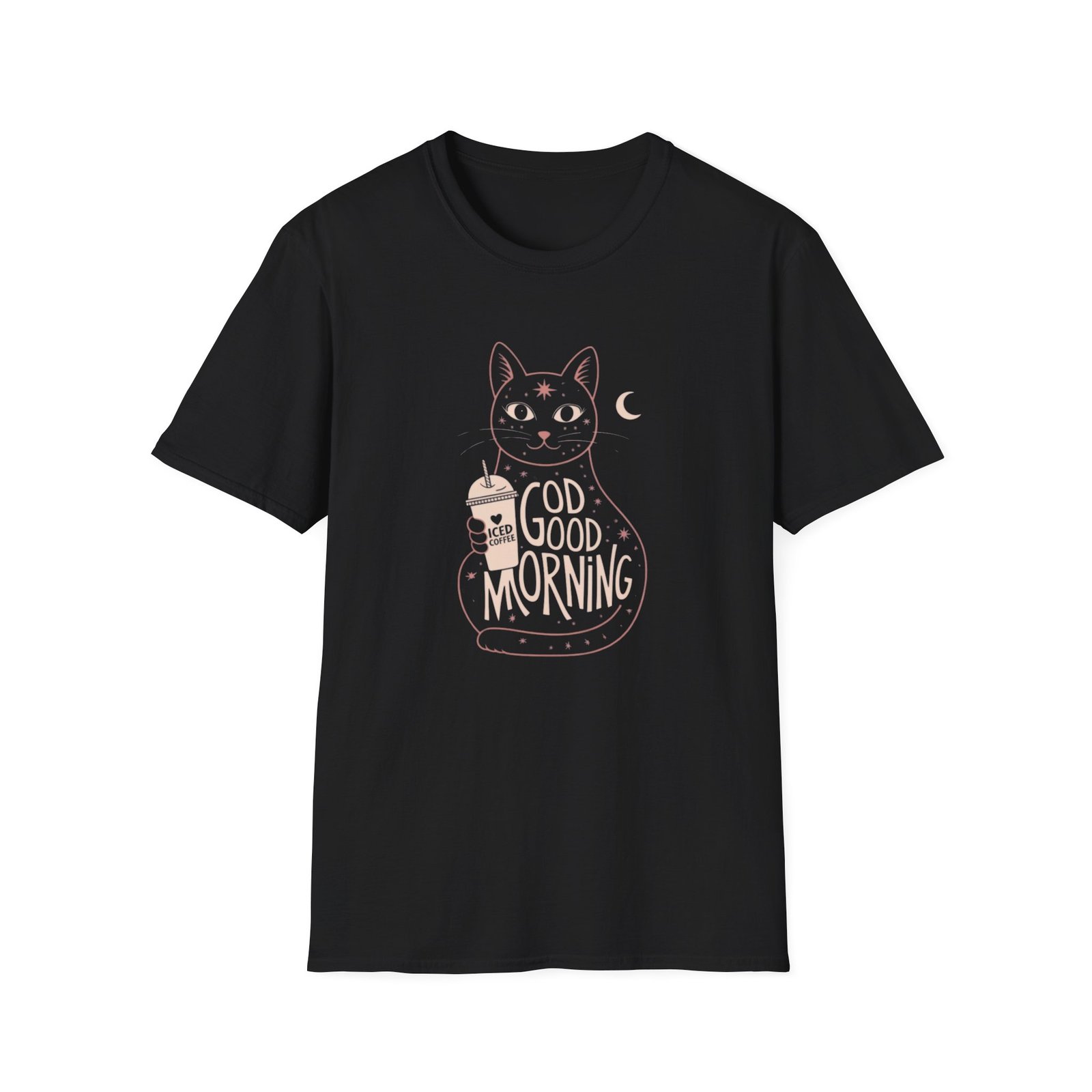 Cat Lover Softstyle T-Shirt, Funny Coffee Tee, Good Morning Shirt, Unisex Cat Tshirt, Kitty Graphic Top