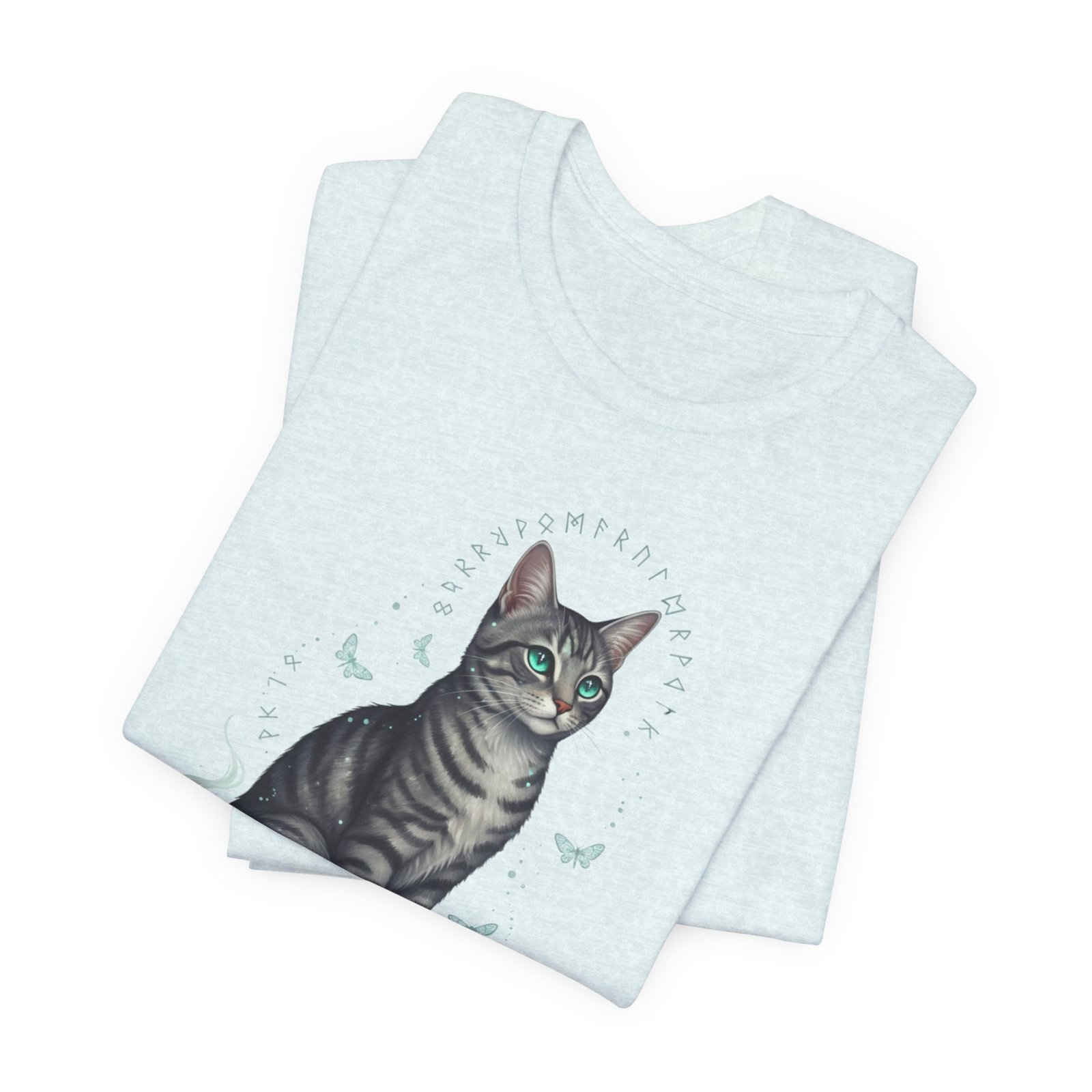 Stripey Cat illustration Tee | Grey Tabby Sitting with Butterflies - Image 19