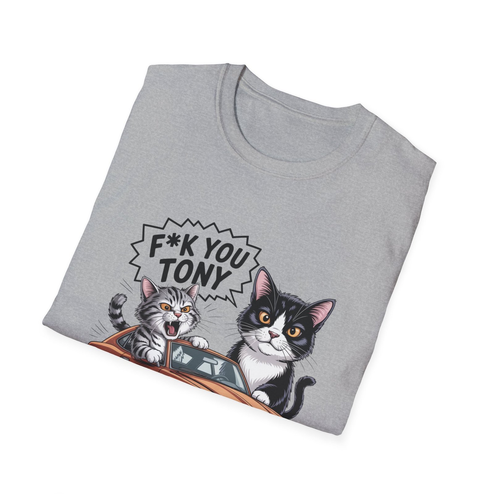 F*ck You Tony Cat Illustration T-Shirt | Cute Cats, Retro Car, Sassy Quote - Image 4