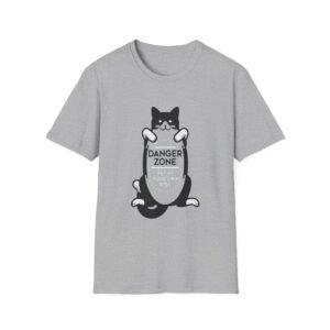 Danger Zone Cat T-Shirt | Cute Black White Cat Holding Sign