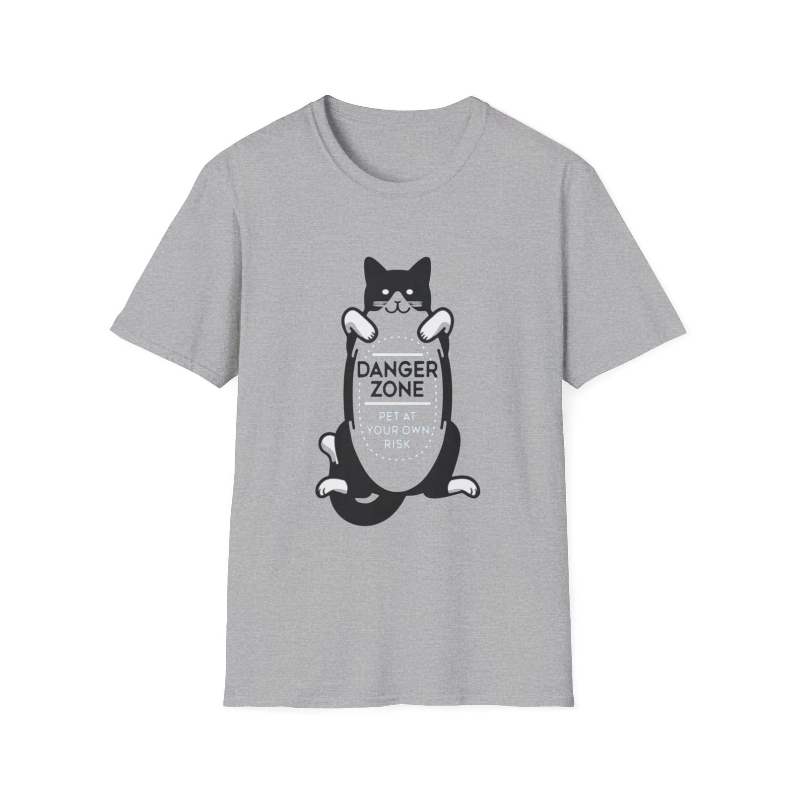 Danger Zone Cat T-Shirt | Cute Black White Cat Holding Sign