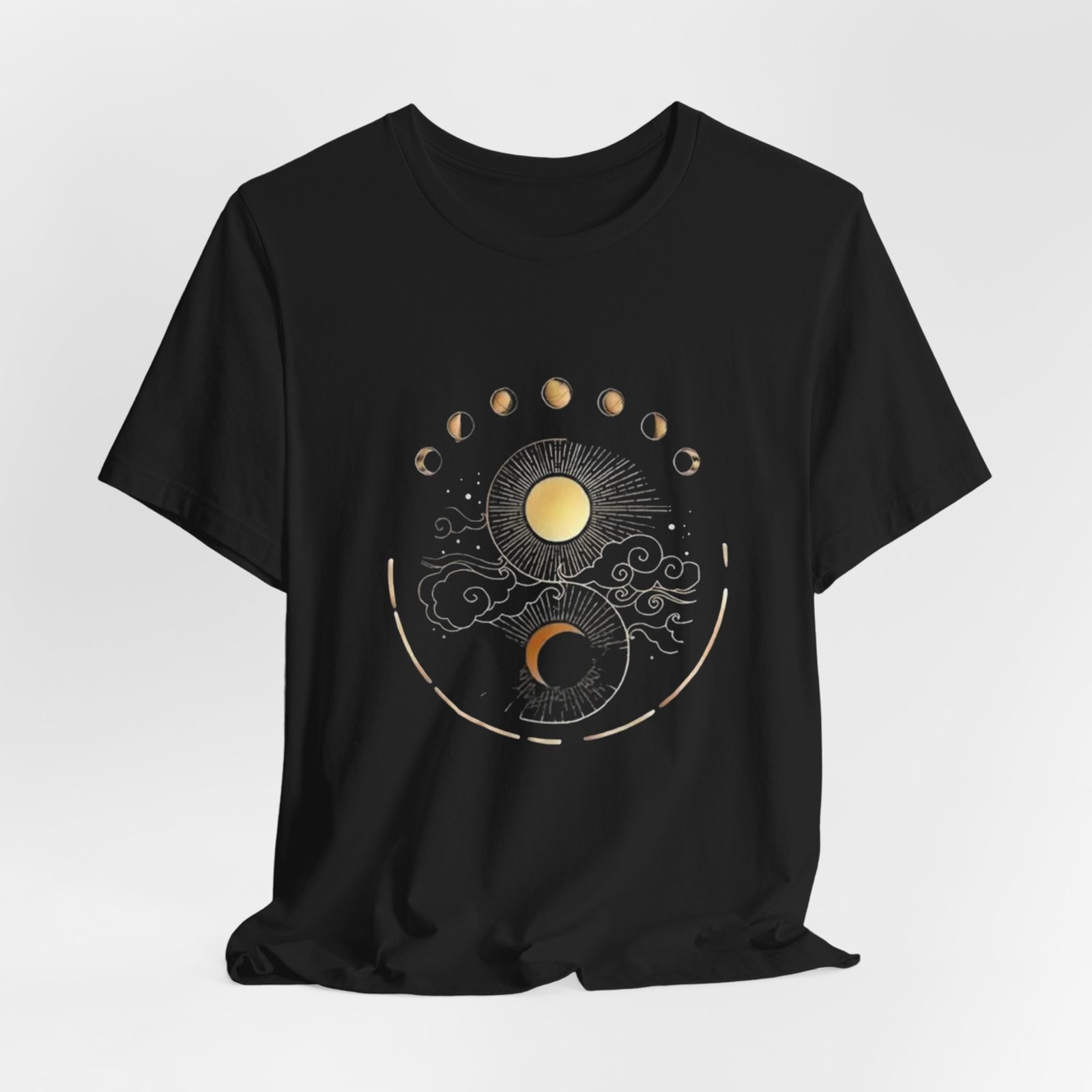 Celestial Phases Unisex Tee, Astrology Shirt, Lunar Cycle T-Shirt, Gift for Astronomers, Black Graphic Tee, Horoscope Apparel