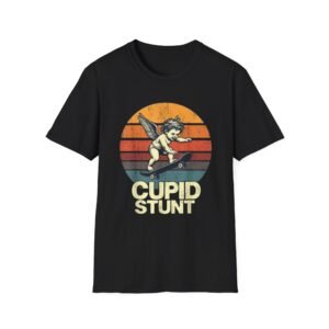 Cupid Stunt Skateboarding Cherub T-Shirt | Retro Sunset Graphic, Valentines day shirt