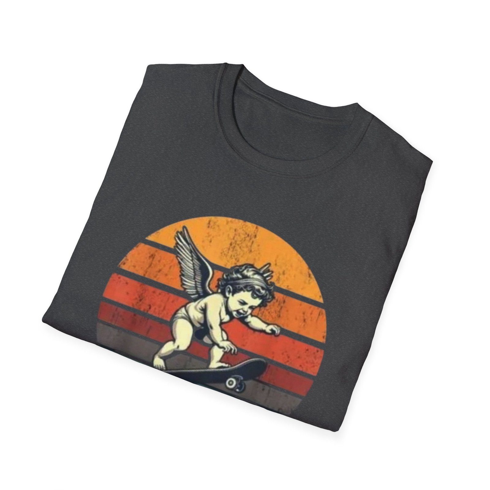Cupid Stunt Skateboarding Cherub T-Shirt | Retro Sunset Graphic, Valentines day shirt - Image 8