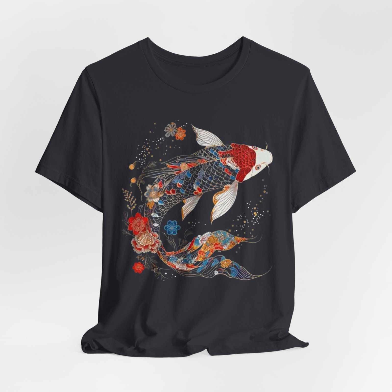 Koi Fish Illustration T-Shirt | Floral Japanese Carp Tee - Image 24
