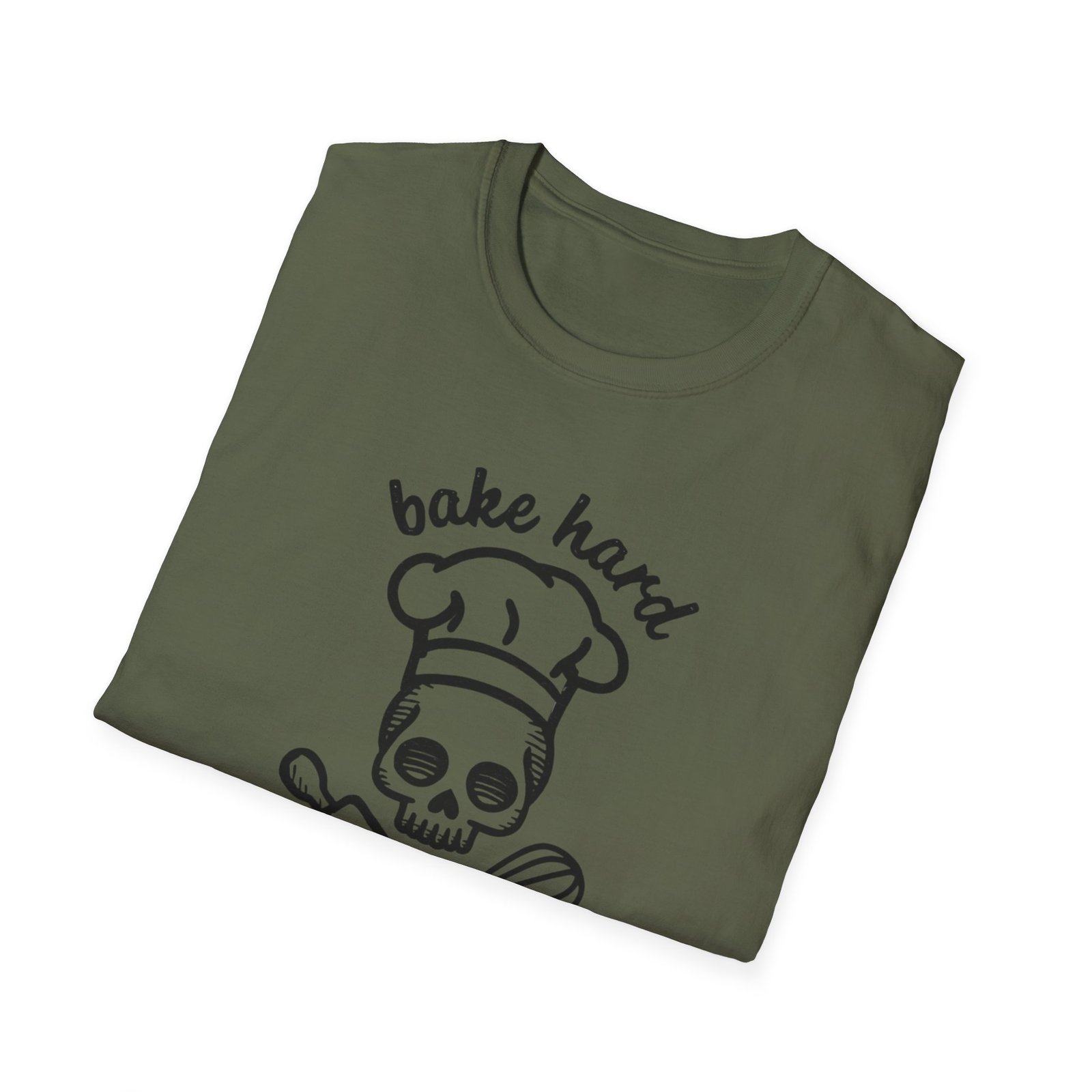 Bake Hard or Go Home T-Shirt | Skull Baker, Rolling Pin & Whisk Design - Image 16